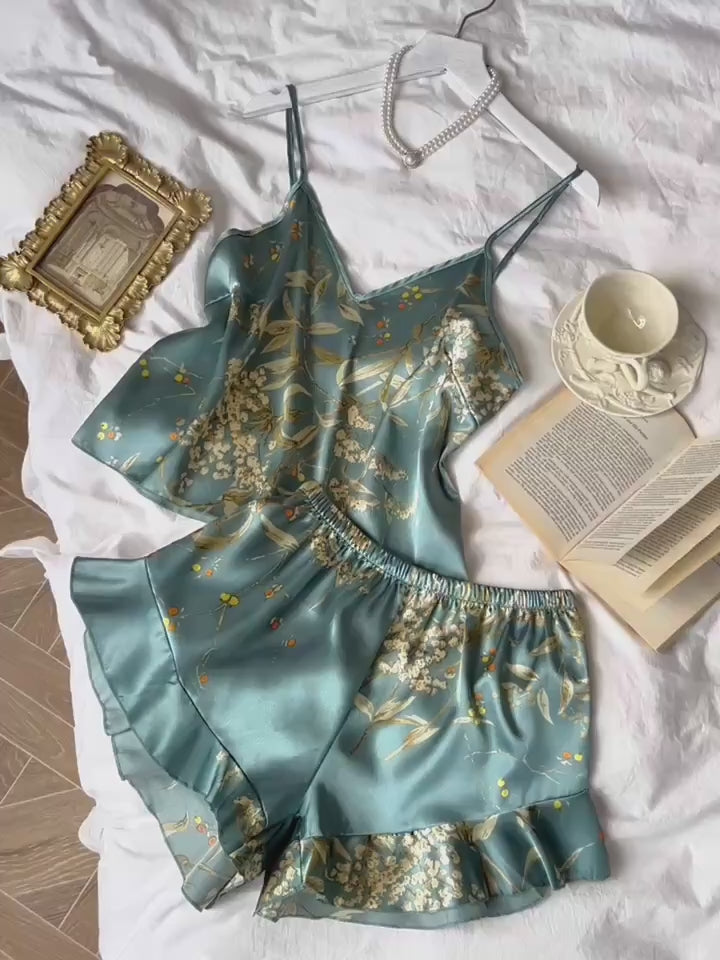 2-Piece Satin Set – Teal Green – Voyage Ease - With a complimentary travel bag